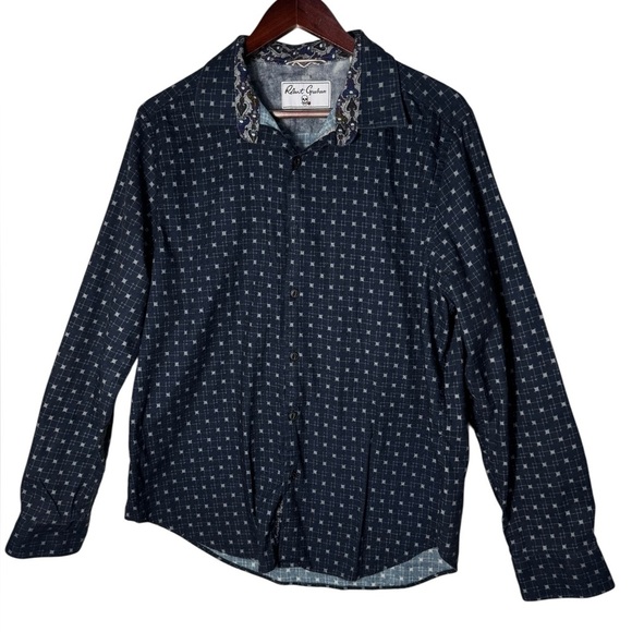 Robert Graham Long Sleeve Geometric Skill Button Down Shirt Blue EUC Size XL - Picture 5 of 15